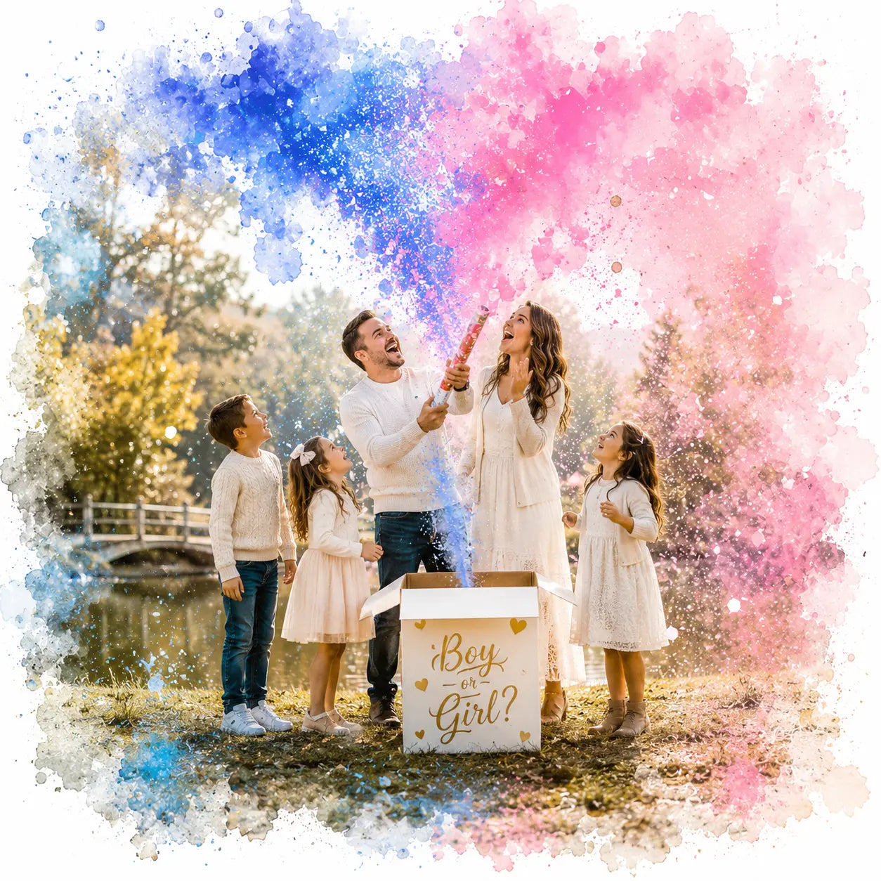 Custom Gender Reveal Watercolour Art from Photo Personalised Baby Reveal Gift
