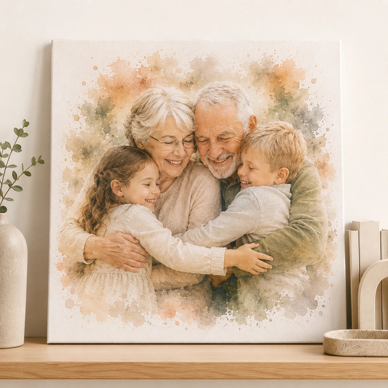 Kids Gifting Grandparents Watercolour Portrait from Photo Personalised Grandparent Gift