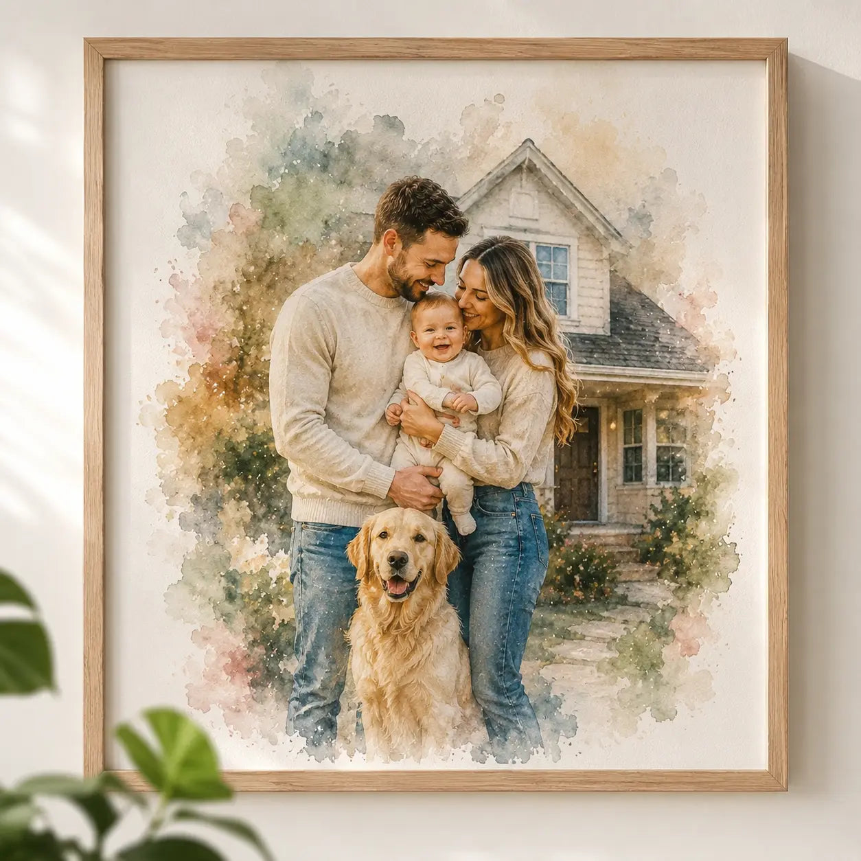 First Family Home Portrait from Photo Personalised Watercolour New Home Gift