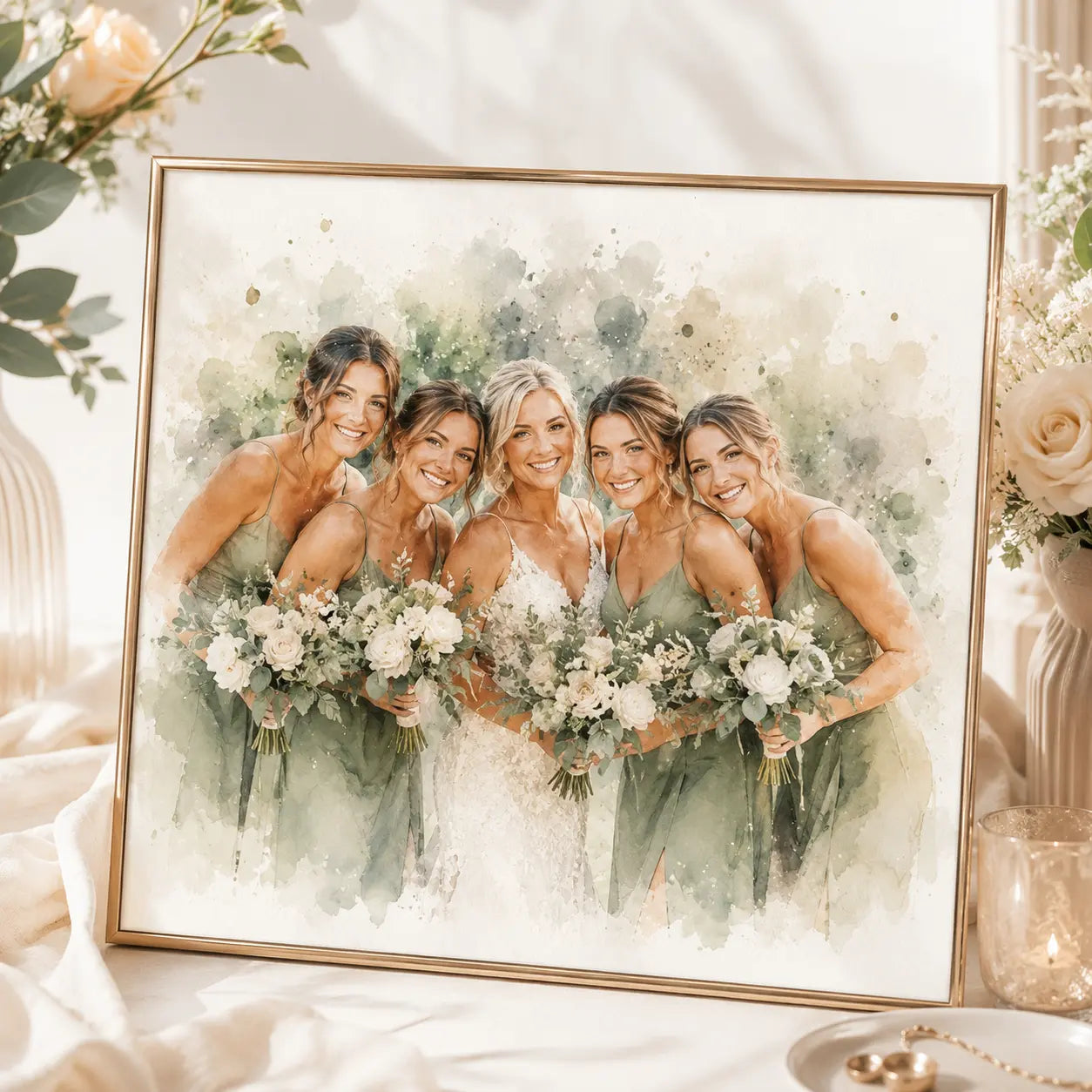 Bridesmaid Thank You Gift Personalised Watercolour Portrait from Photo Wedding Keepsake