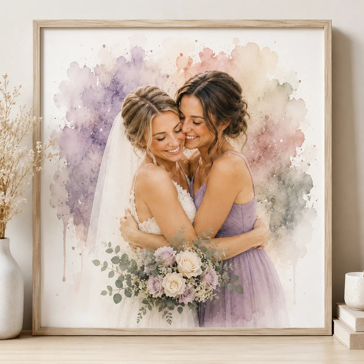 Bridesmaid Thank You Gift Personalised Watercolour Portrait from Photo Wedding Keepsake