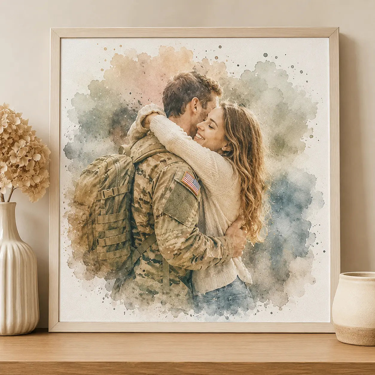 Welcome Home Portrait from Photo Personalised Watercolour Family Reunion Gift