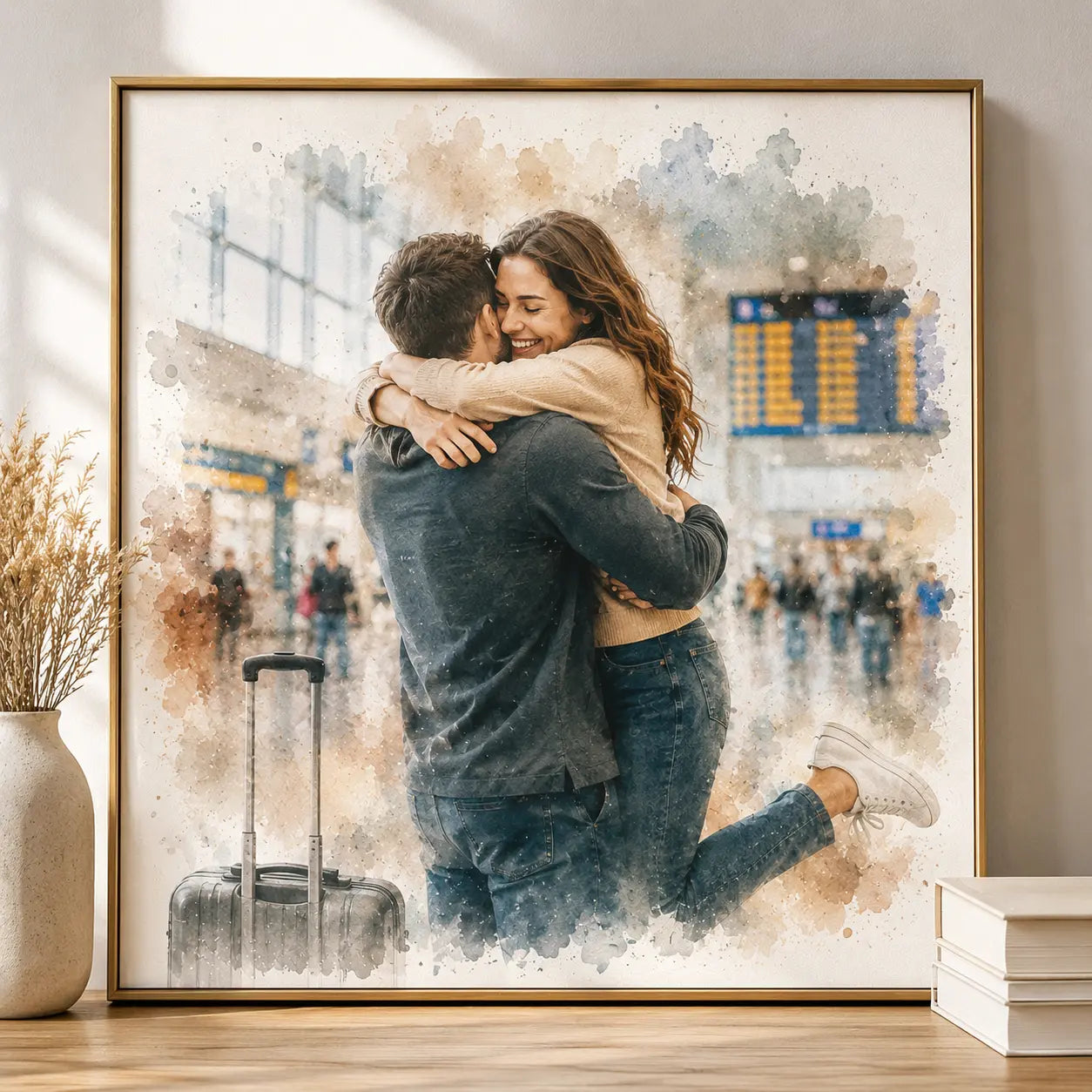 Welcome Home Portrait from Photo Personalised Watercolour Family Reunion Gift