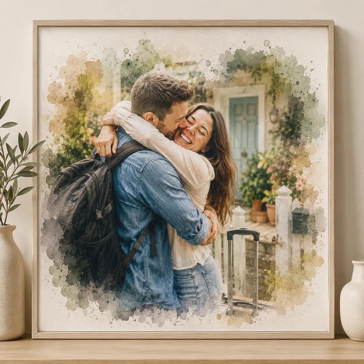 Welcome Home Portrait from Photo Personalised Watercolour Family Reunion Gift