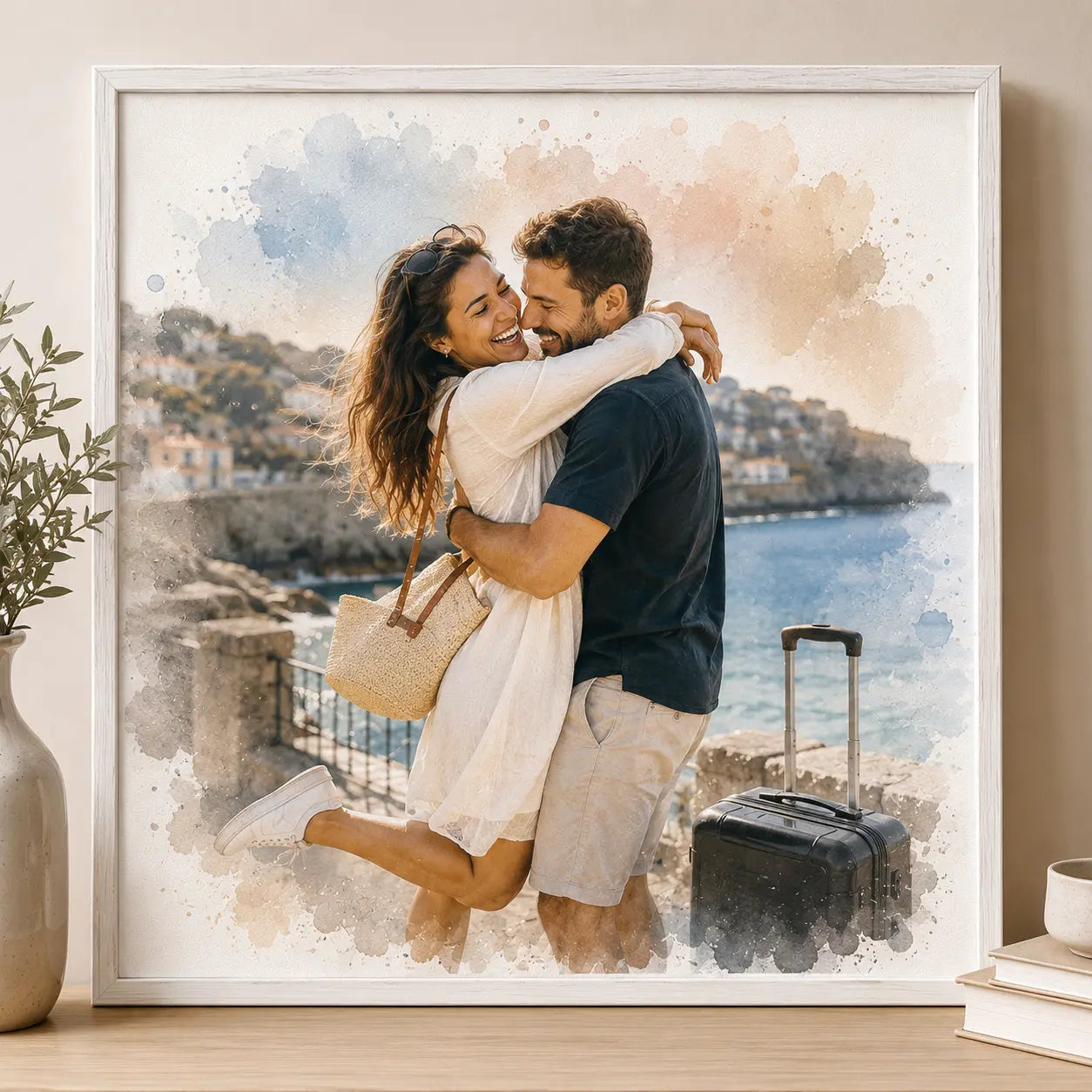 Welcome Home Portrait from Photo Personalised Watercolour Family Reunion Gift