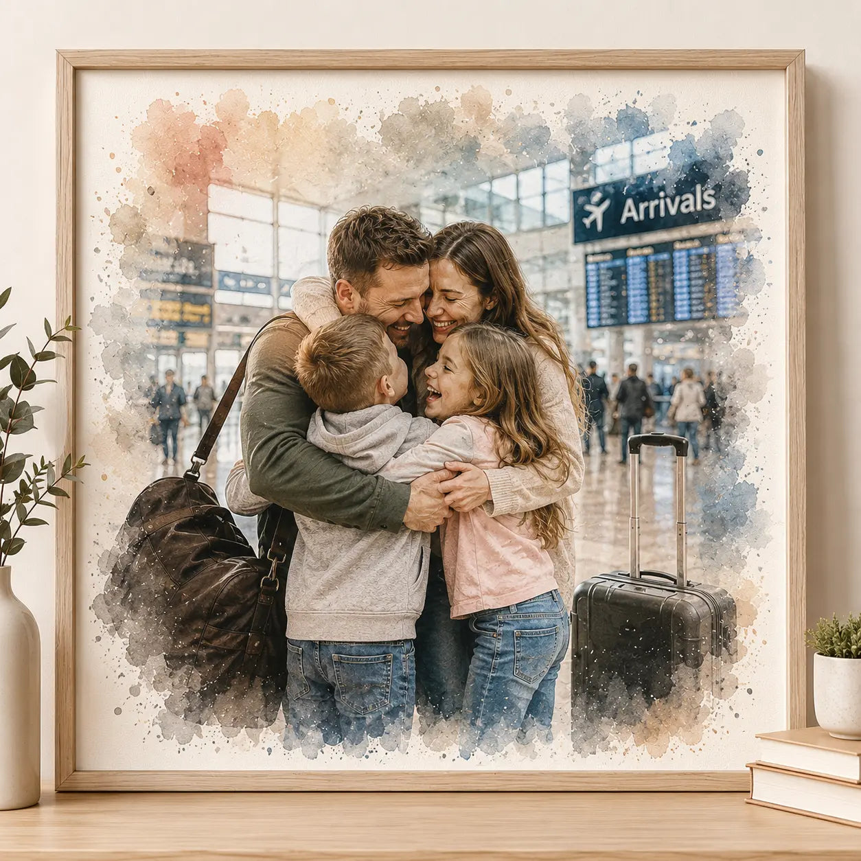 Welcome Home Portrait from Photo Personalised Watercolour Family Reunion Gift