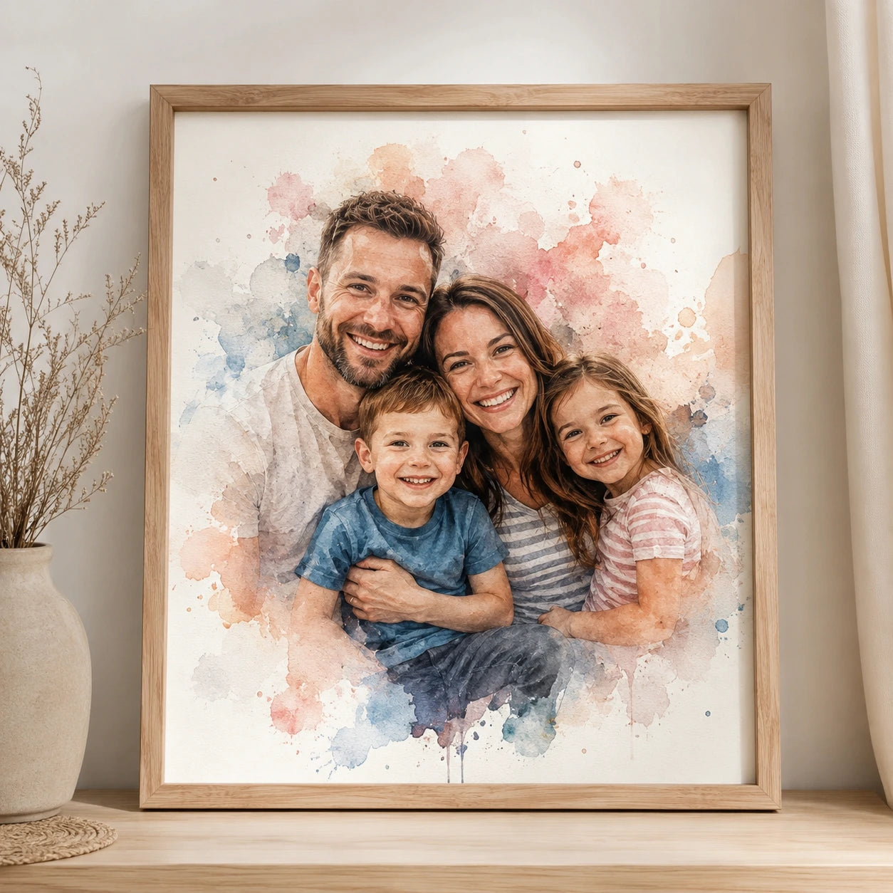 Recreate Family Watercolour Portrait from Photo Personalised Family Wall Art