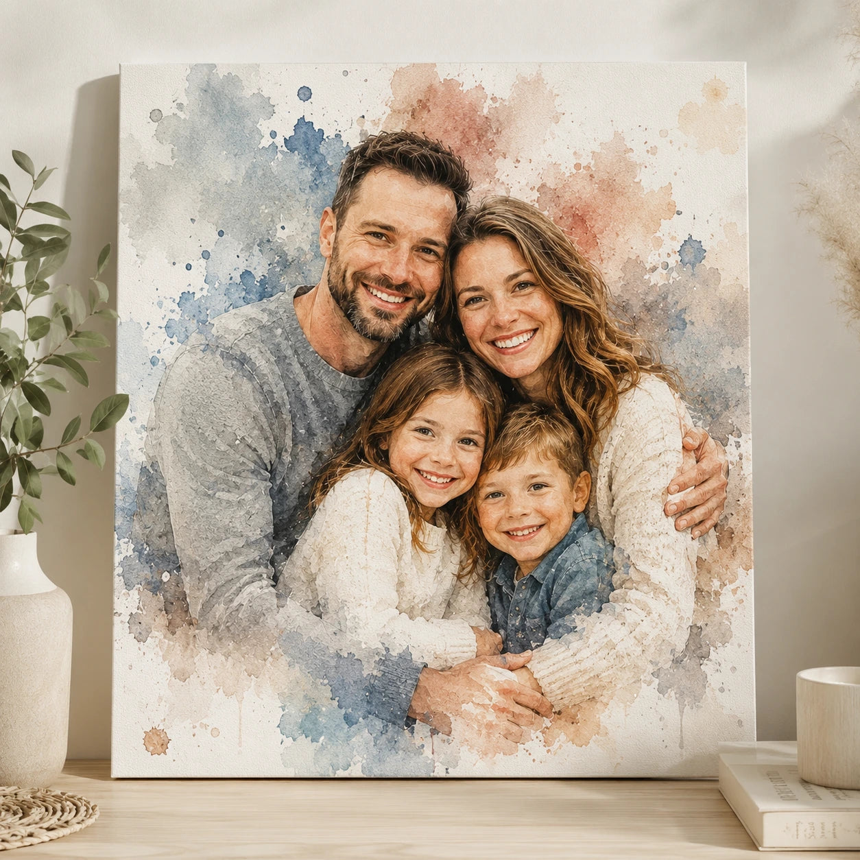 Recreate Family Watercolour Portrait from Photo Personalised Family Wall Art