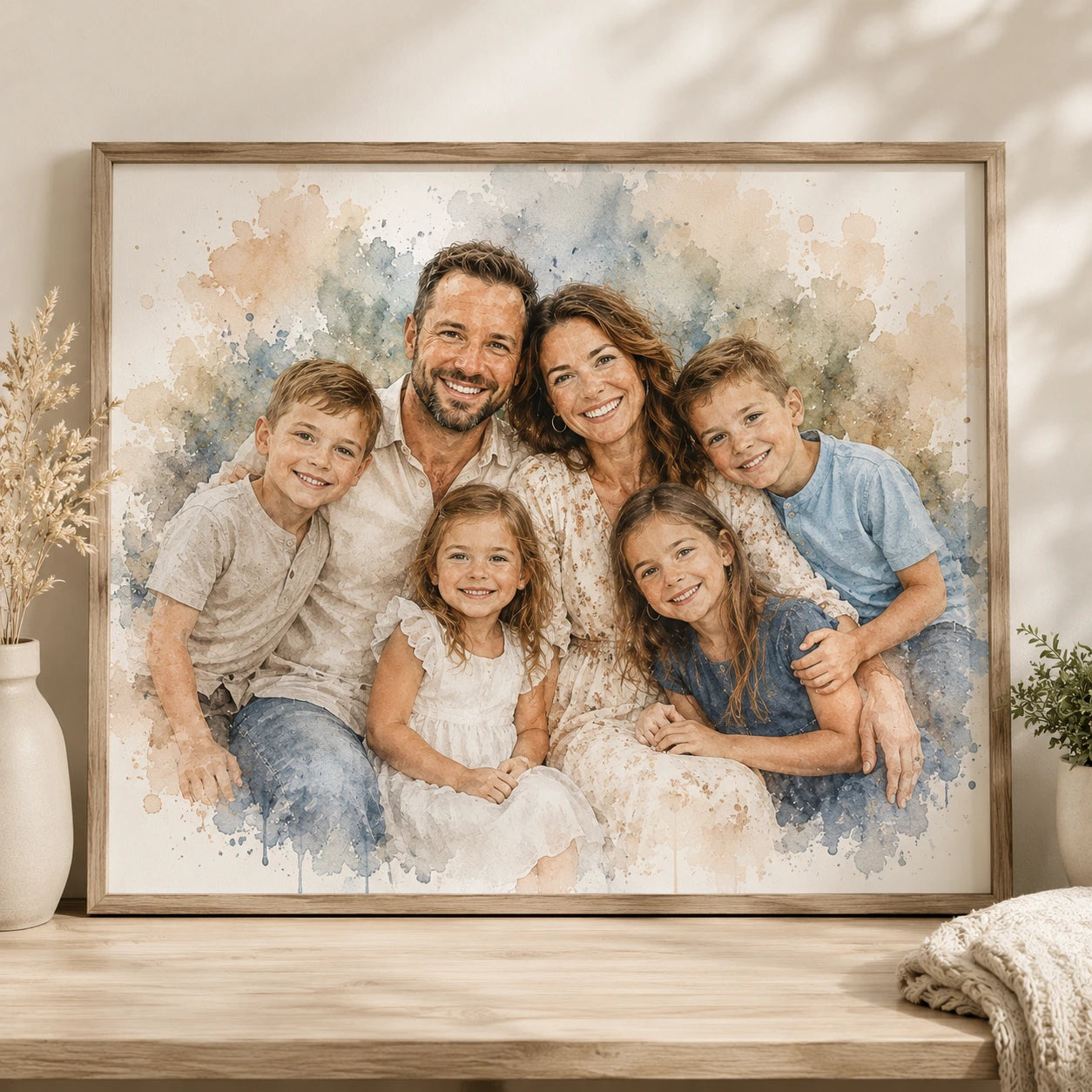 Recreate Family Watercolour Portrait from Photo Personalised Family Wall Art