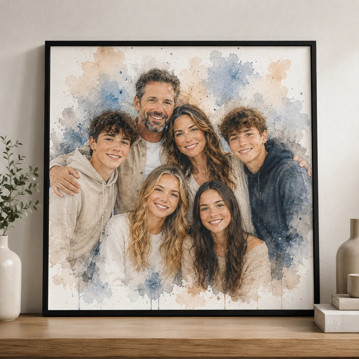 Recreate Family Watercolour Portrait from Photo Personalised Family Wall Art