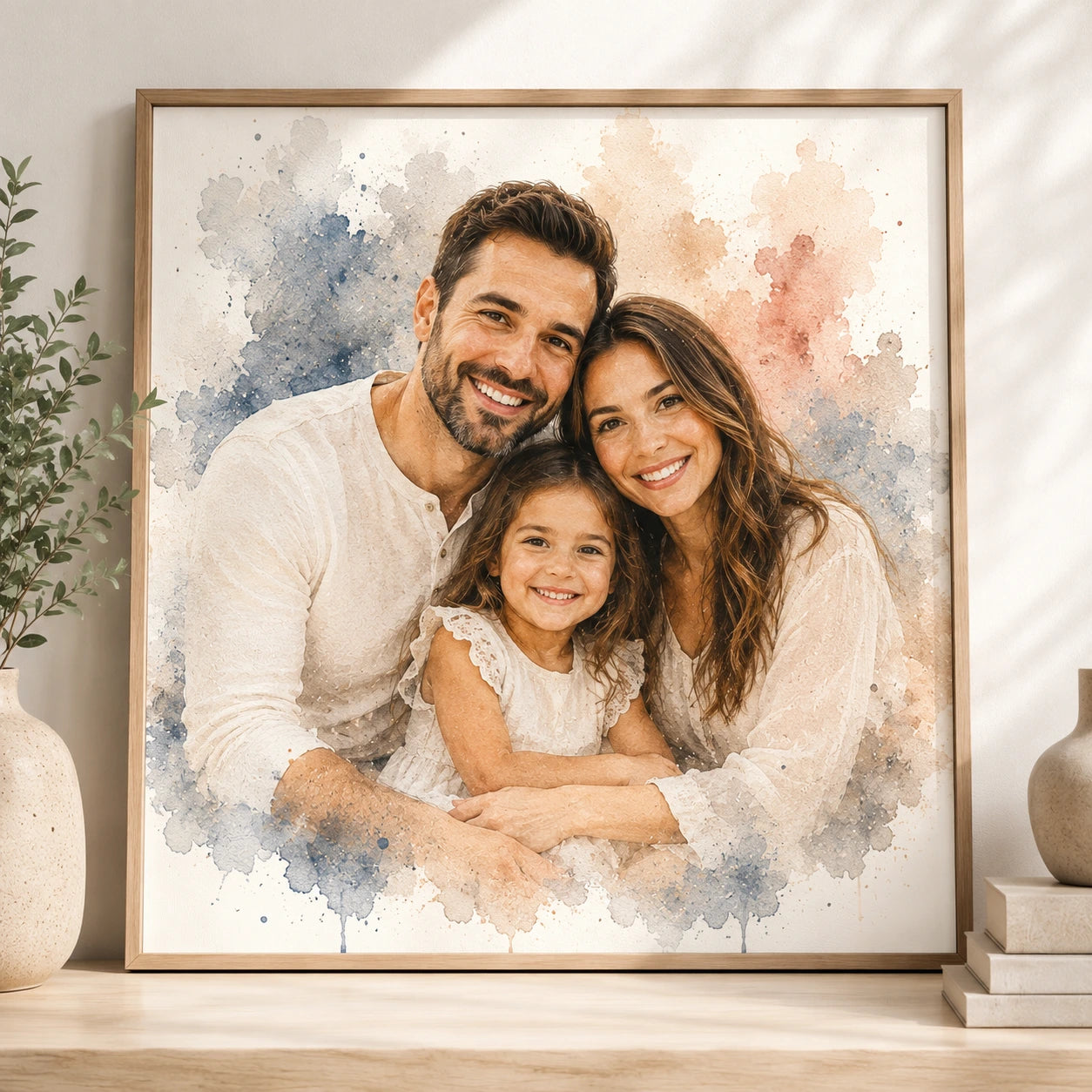 Recreate Family Watercolour Portrait from Photo Personalised Family Wall Art