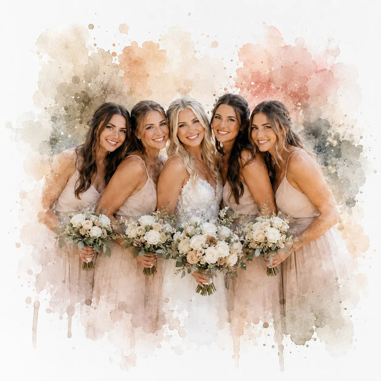 Custom Bridal Party Portrait from Photo Personalised Bridesmaids Watercolour Artwork