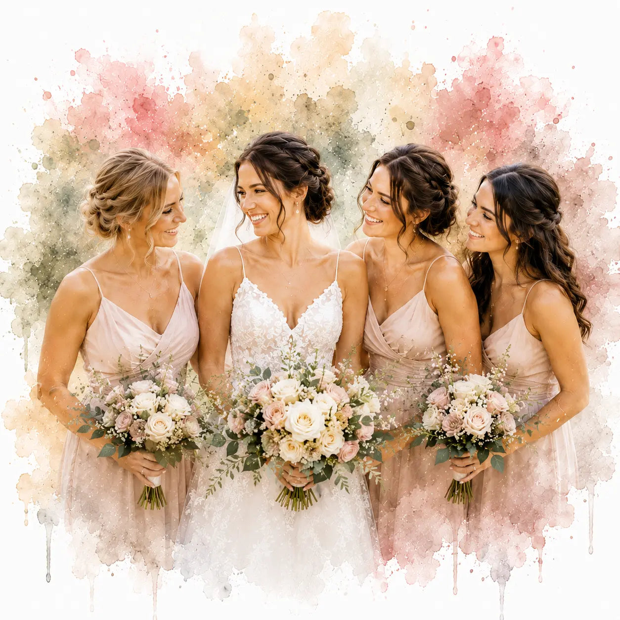 Custom Bridal Party Portrait from Photo Personalised Bridesmaids Watercolour Artwork