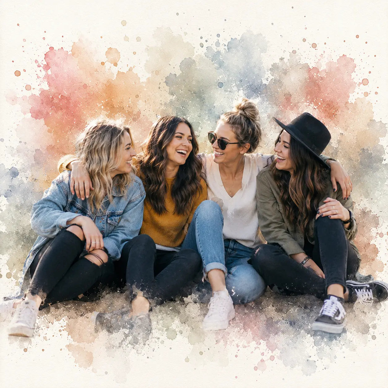 Custom Best Friends Reunion Portrait from Photo Personalised Watercolour Friendship Gift