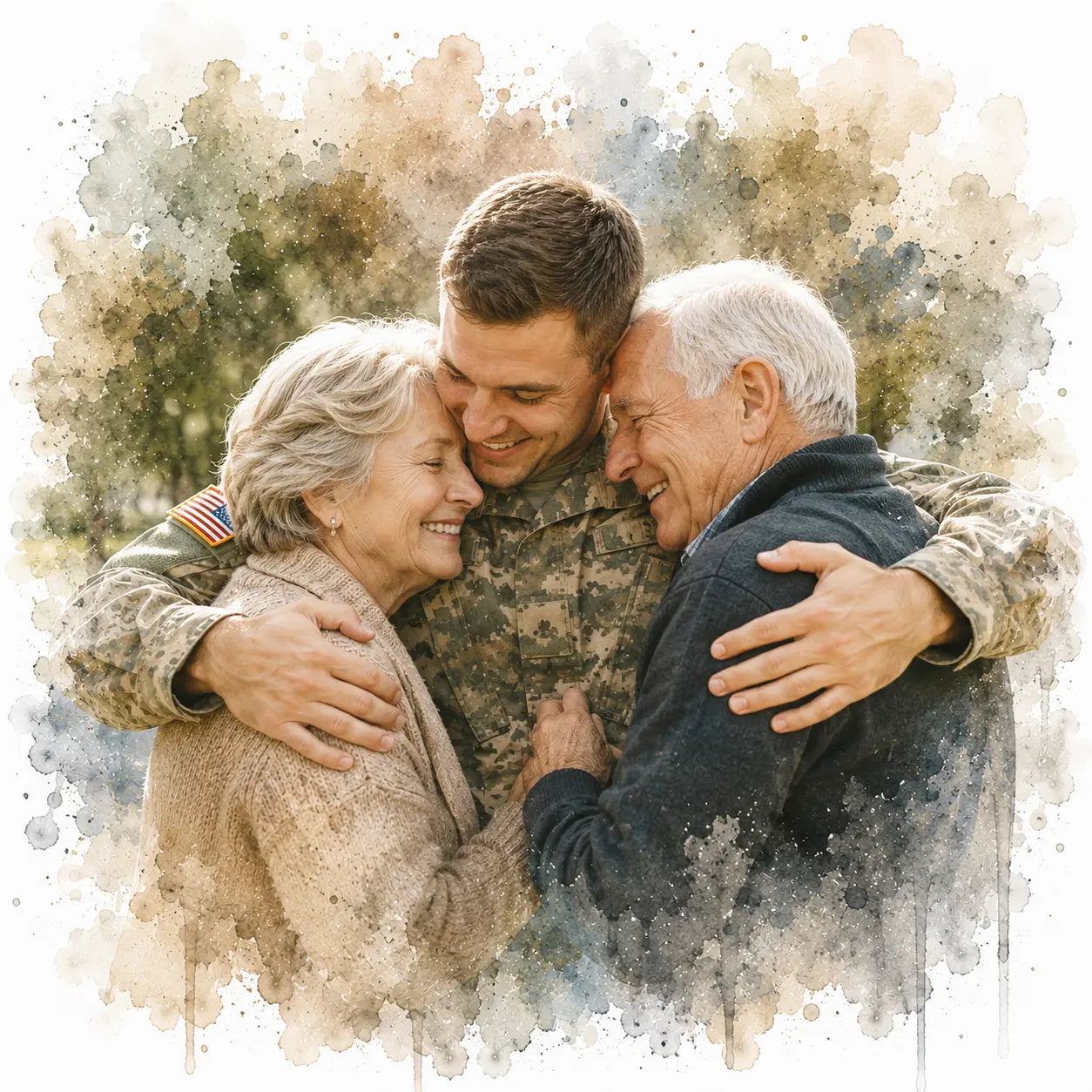 Custom Military Homecoming Portrait from Photo Personalised Watercolour Reunion Gift