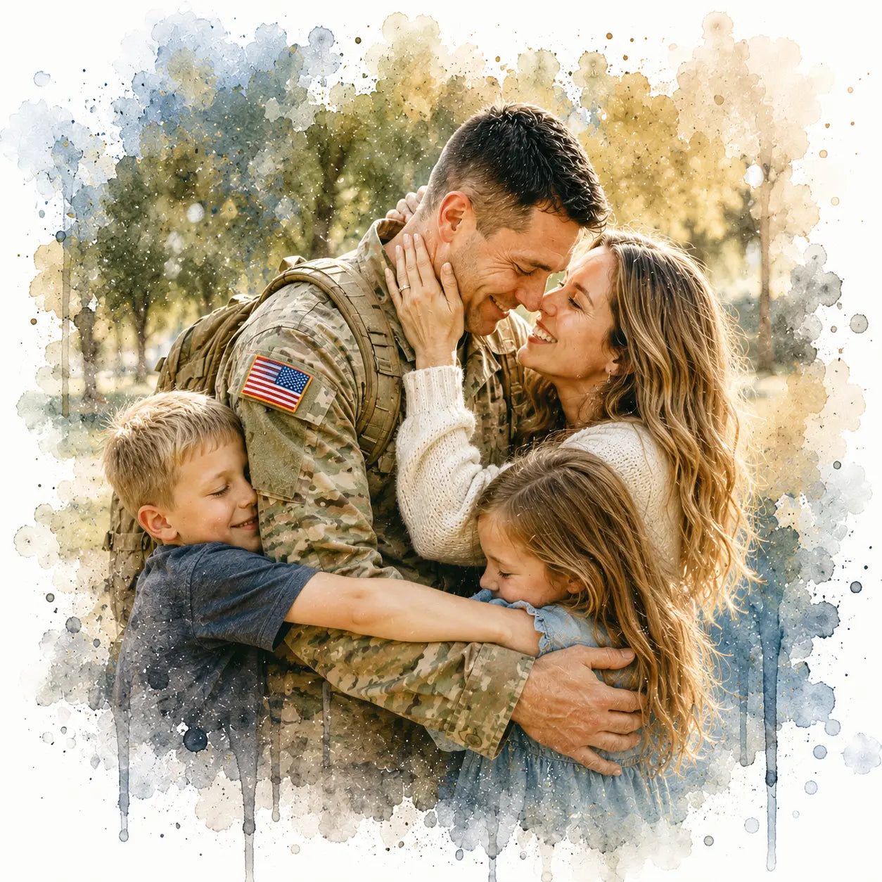 Custom Military Homecoming Portrait from Photo Personalised Watercolour Reunion Gift