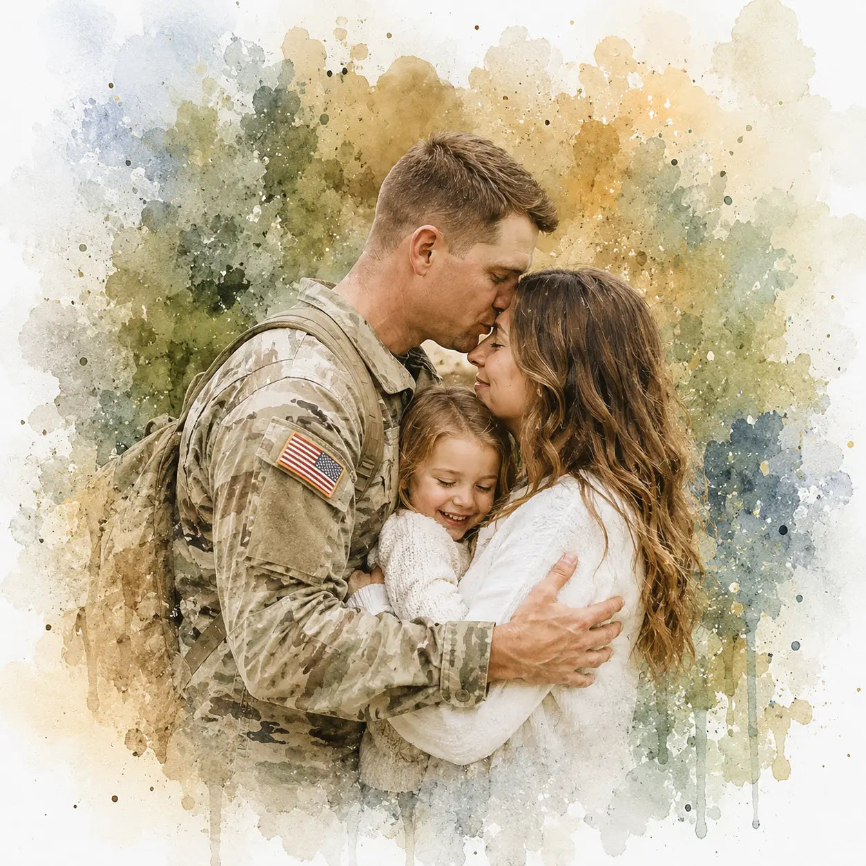 Custom Military Homecoming Portrait from Photo Personalised Watercolour Reunion Gift