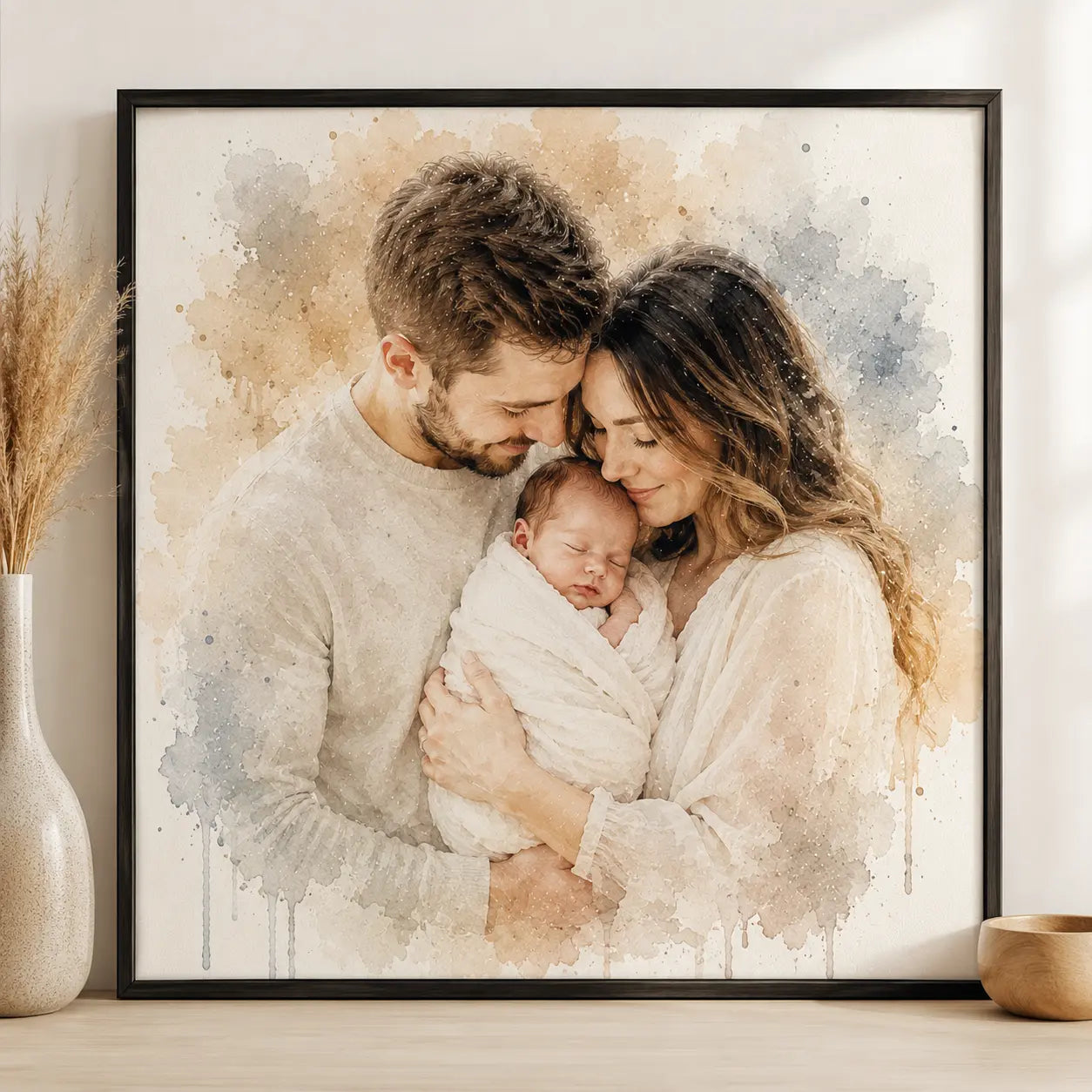 Nursery Keepsake Artwork Personalised Baby Watercolour Portrait from Photo