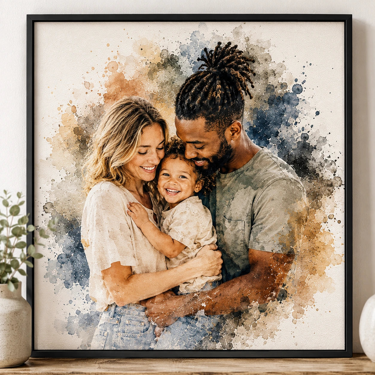 Modern Family Portrait from Photo Personalised Watercolour Family Wall Art Keepsake
