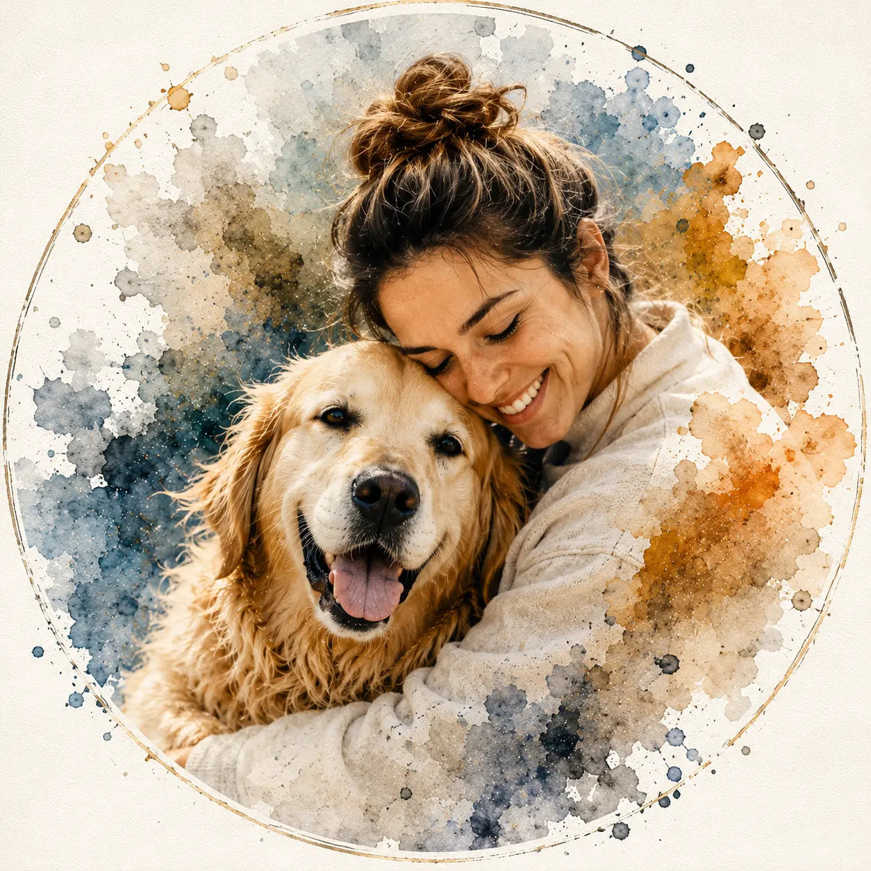 Custom Pet and Owner Portrait from Photo Personalised Watercolour Pet Lover Gift Artwork