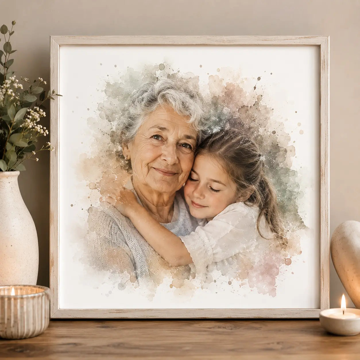 Emotional Memorial Portrait from Photo Personalised Remembrance Watercolour Artwork