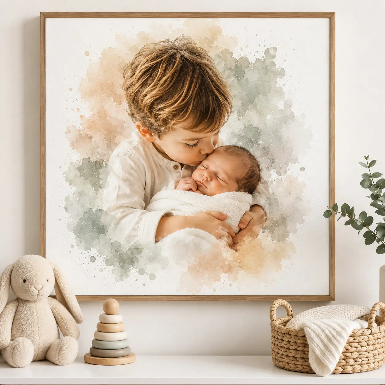 Nursery Keepsake Artwork Personalised Baby Watercolour Portrait from Photo