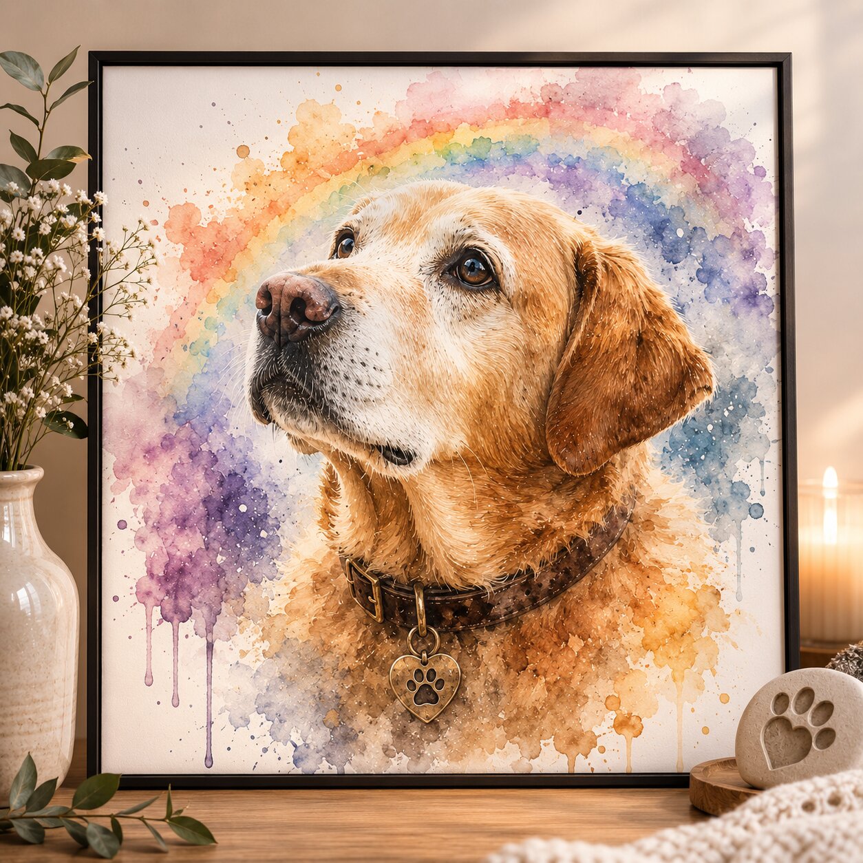 Rainbow Bridge Pet Memorial Portrait Personalised Dog Cat Remembrance Artwork from Photo