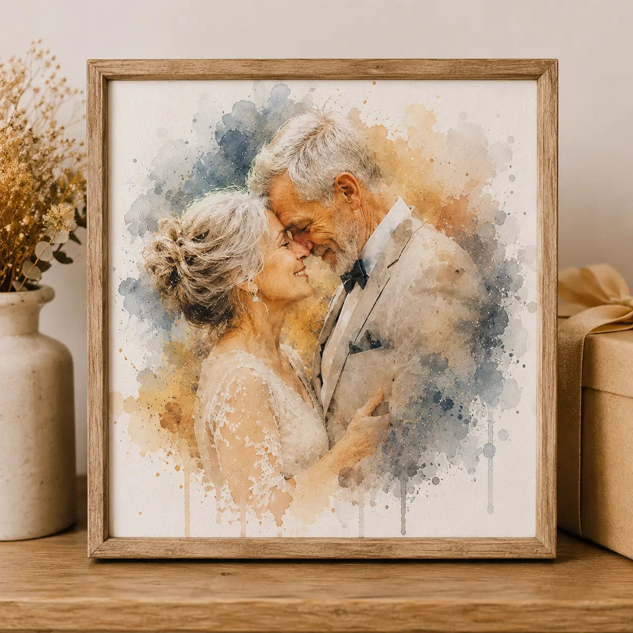 Romantic Personalised Portrait from Photo Ready to Gift Couple Watercolour Artwork