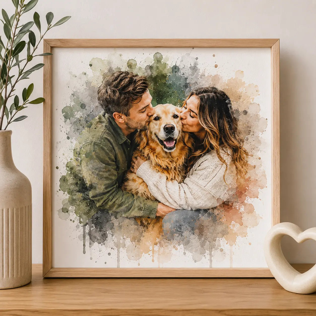Romantic Personalised Portrait from Photo Ready to Gift Couple Watercolour Artwork