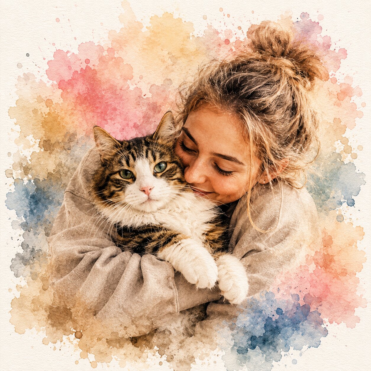 Custom Cat Watercolour Portrait from Photo Personalised Cat Lover Wall Art Gift