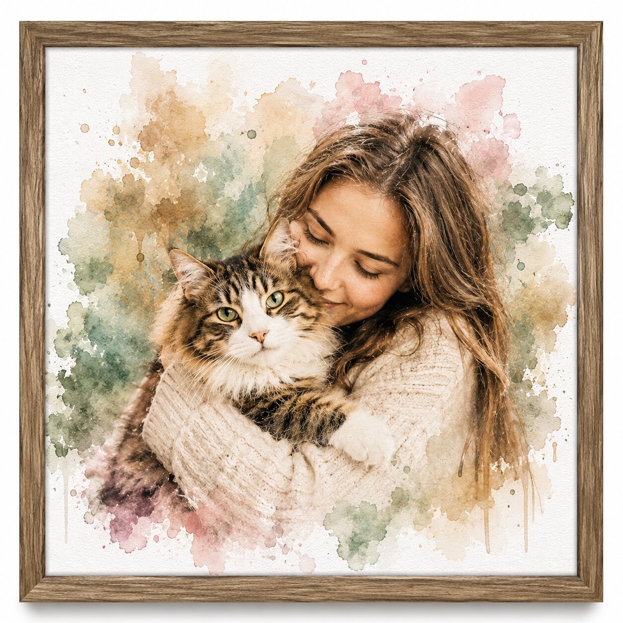 Custom Cat Watercolour Portrait from Photo Personalised Cat Lover Wall Art Gift
