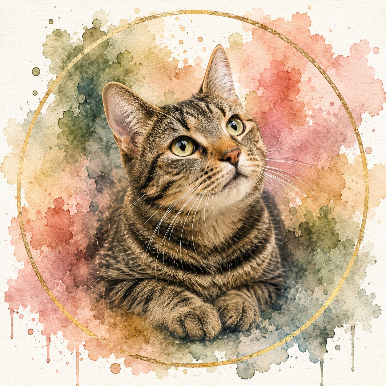 Custom Cat Watercolour Portrait from Photo Personalised Cat Lover Wall Art Gift