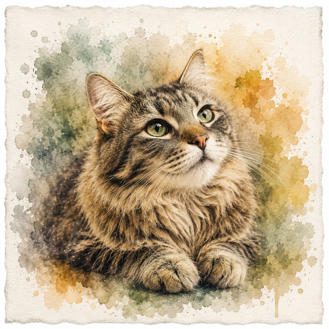 Custom Cat Watercolour Portrait from Photo Personalised Cat Lover Wall Art Gift