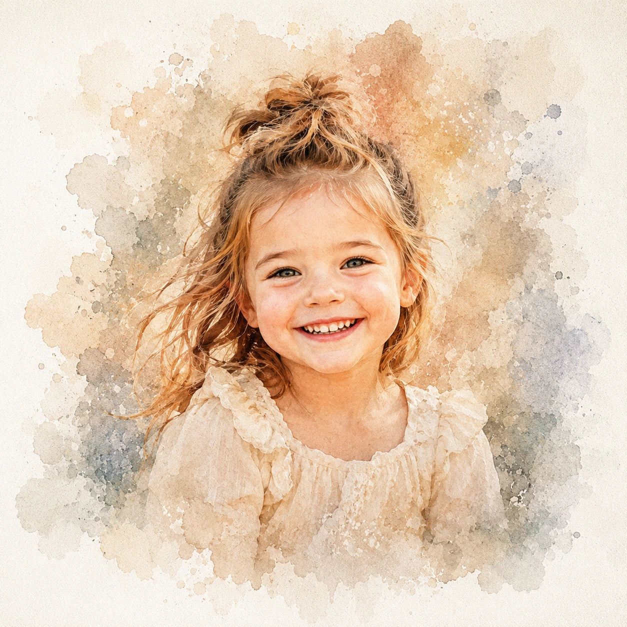 Custom Child Watercolour Portrait from Photo Personalised Kids Artwork Gift
