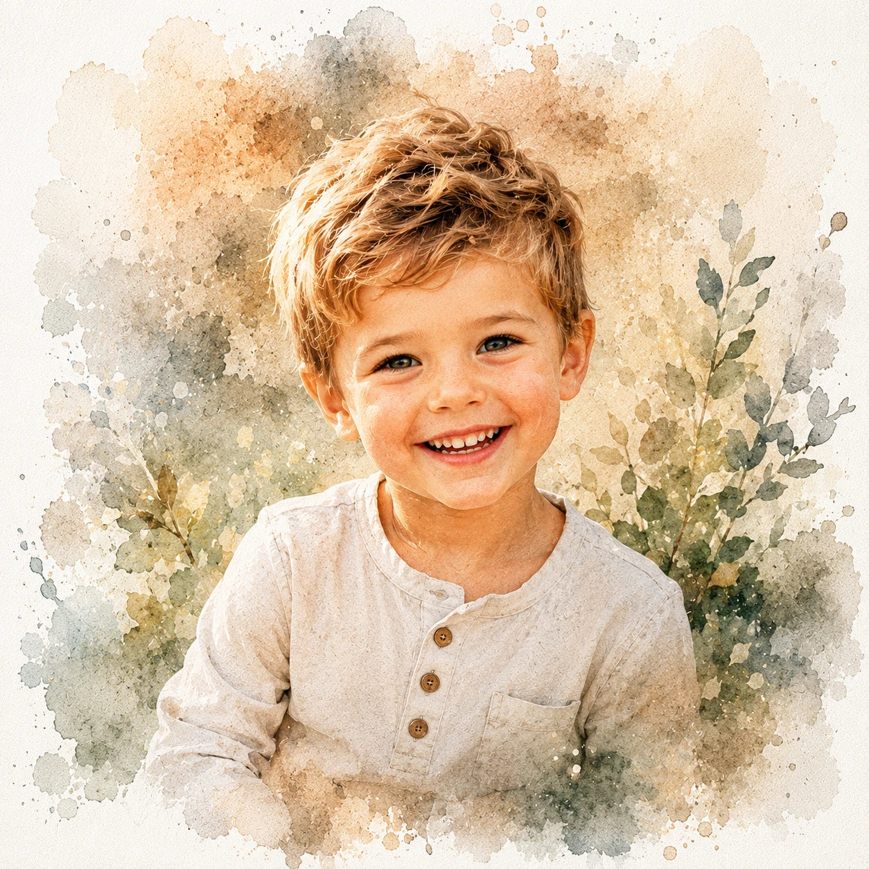 Custom Child Watercolour Portrait from Photo Personalised Kids Artwork Gift