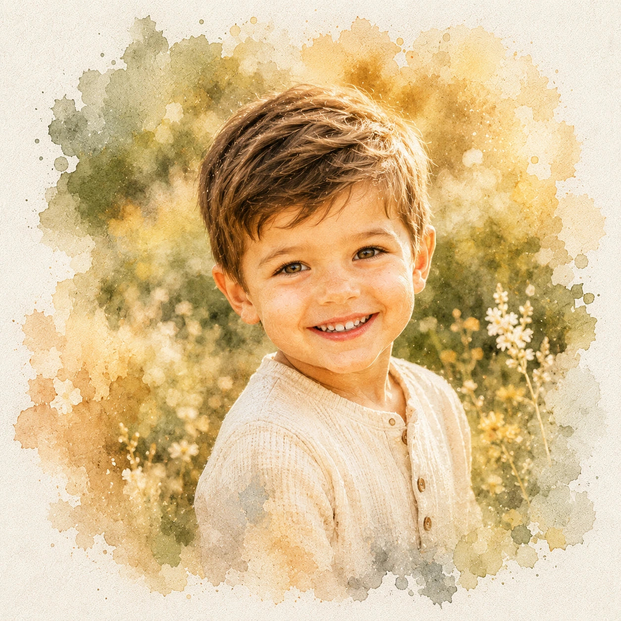 Custom Child Watercolour Portrait from Photo Personalised Kids Artwork Gift