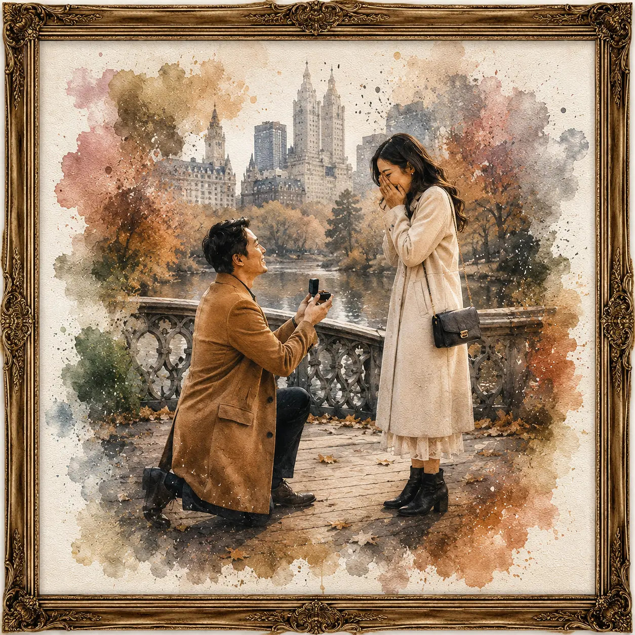 Custom Proposal Portrait from Photo Personalised Engagement Watercolour Artwork Gift