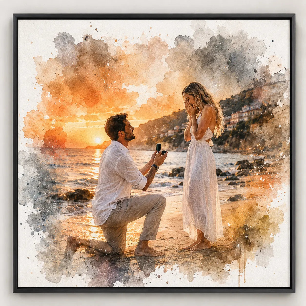 Custom Proposal Portrait from Photo Personalised Engagement Watercolour Artwork Gift