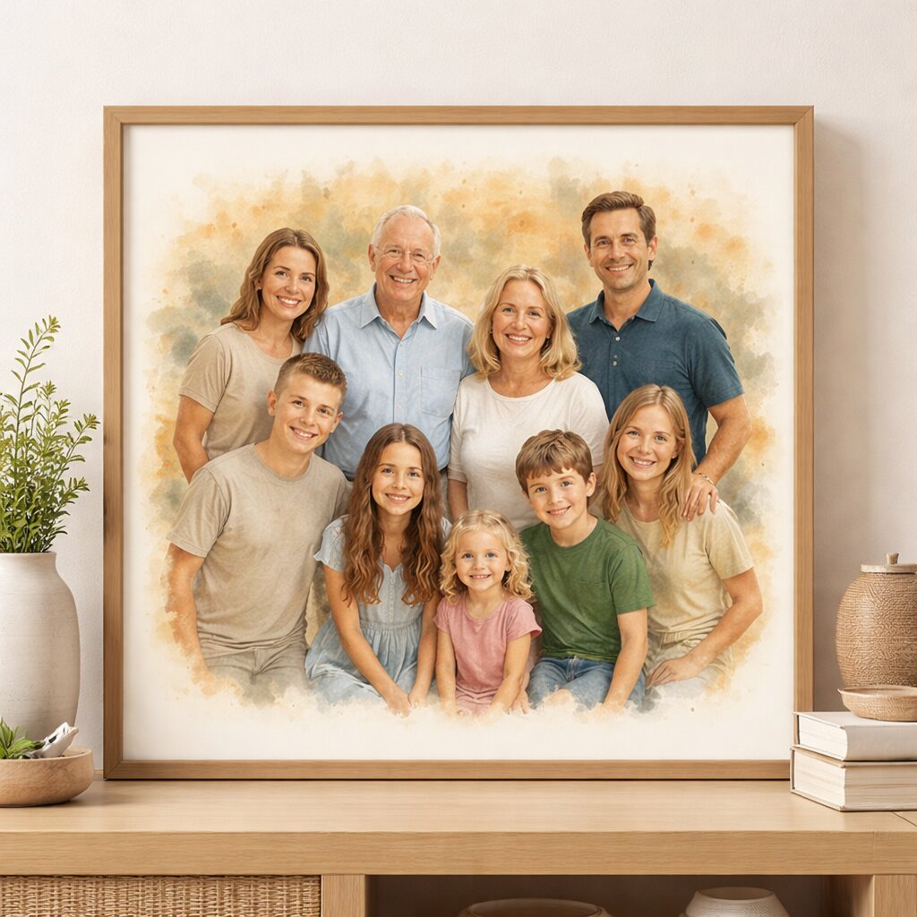 Generations Family Portrait Illustration – Custom Grandparents, Parents and Children Watercolour Family Artwork