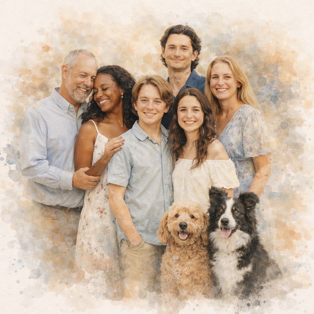Bring Loved Ones Together Portrait – Even If They Never Met, Custom Watercolour Family Artwork from Photo