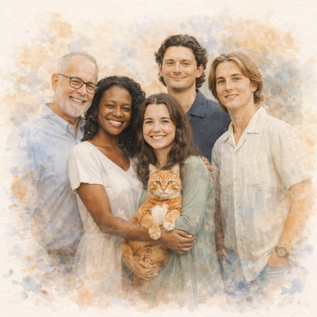 Bring Loved Ones Together Portrait – Even If They Never Met, Custom Watercolour Family Artwork from Photo