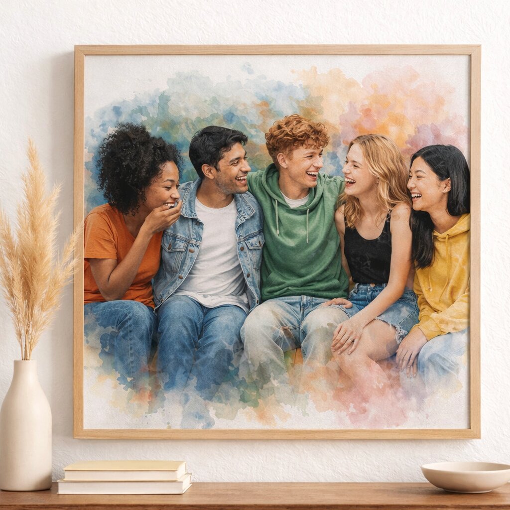 Friend Group Watercolour Portrait