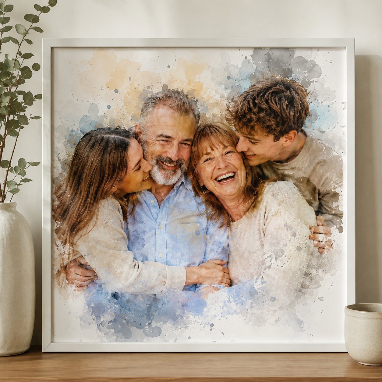Custom Watercolour Family Portrait Gift for Parents from Children Personalised Mum and Dad Artwork