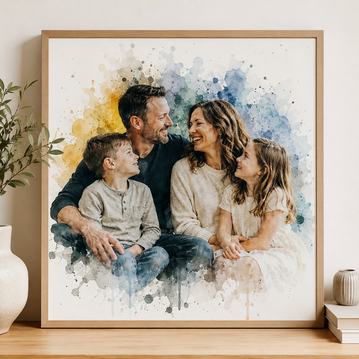 Custom Watercolour Family Portrait Gift for Parents from Children Personalised Mum and Dad Artwork