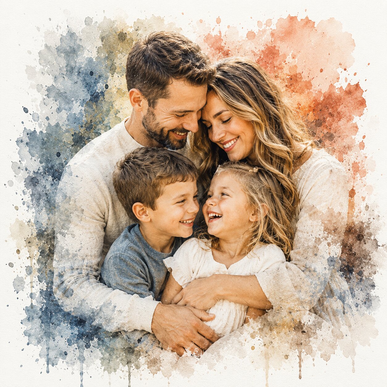 Custom Watercolour Family Wall Art Personalised Family Portrait from Photo Sentimental Gift
