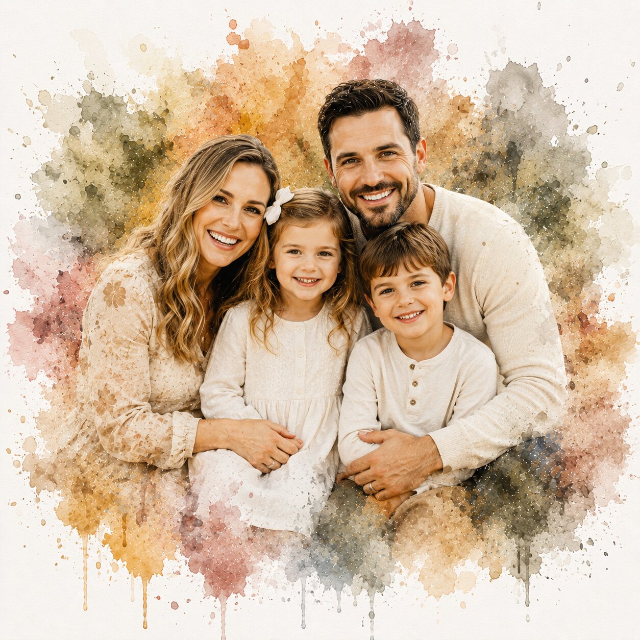 Custom Watercolour Family Wall Art Personalised Family Portrait from Photo Sentimental Gift