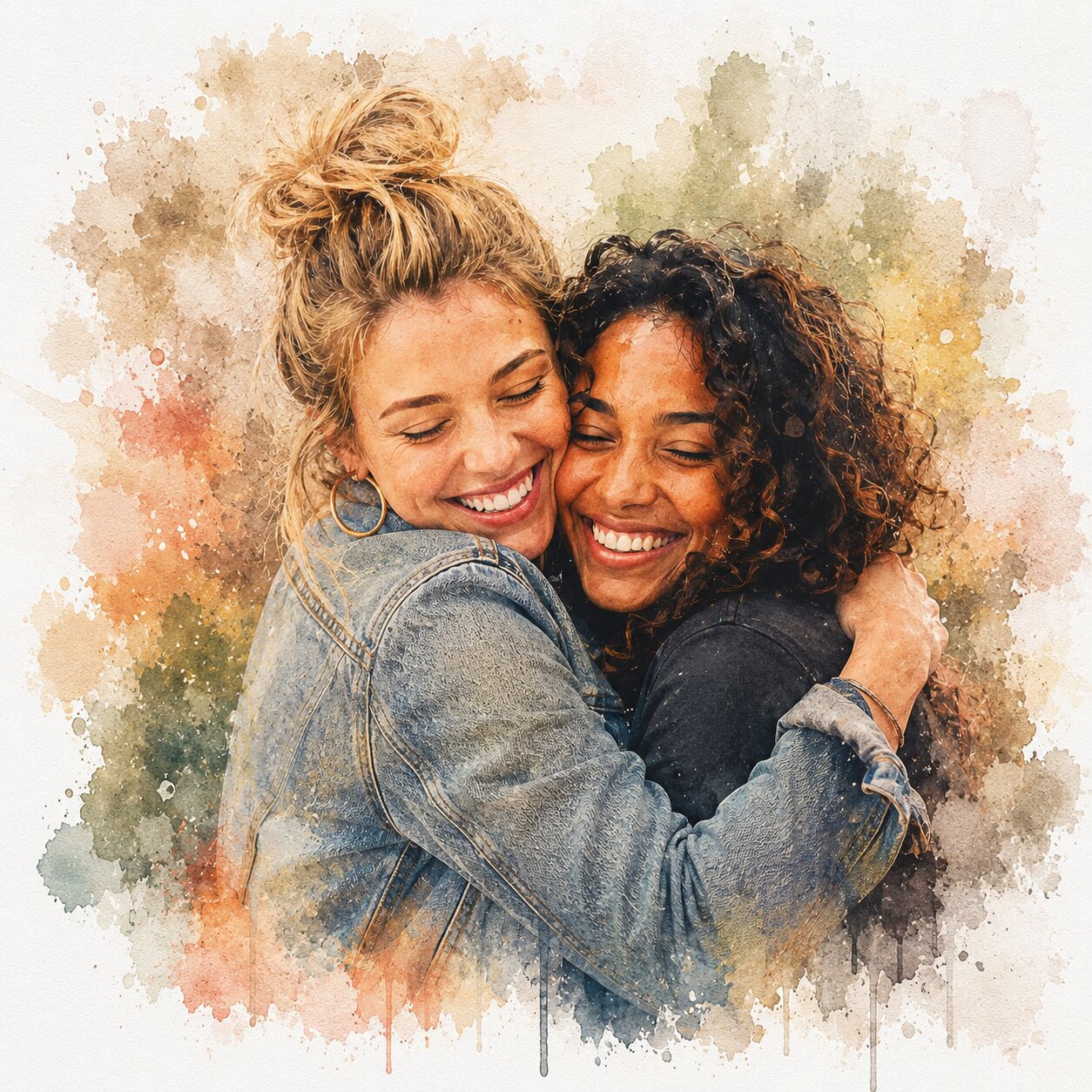 Custom Best Friends Portrait from Photo Personalised Watercolour Friendship Gift Artwork