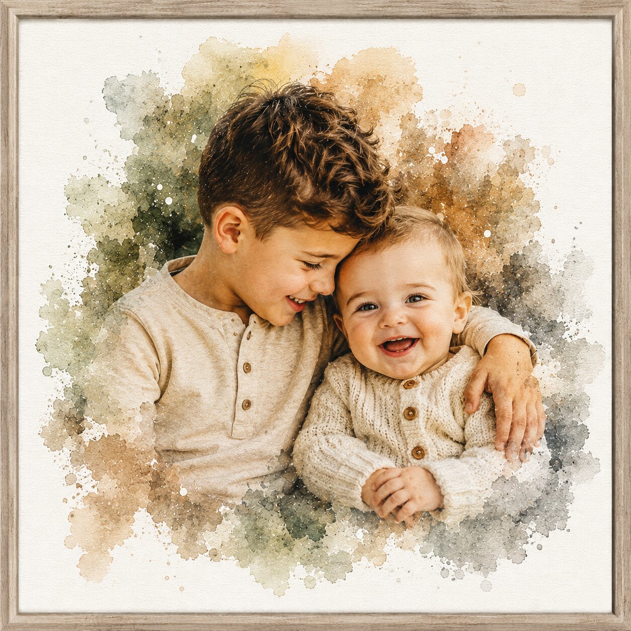 Sibling Watercolour Portrait from Photo Personalised Brother Sister Wall Art Gift