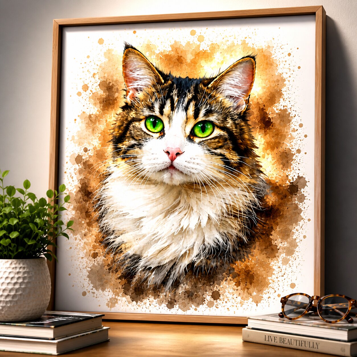 Custom Watercolour Cat Portrait from Photo – Personalised Cat Painting