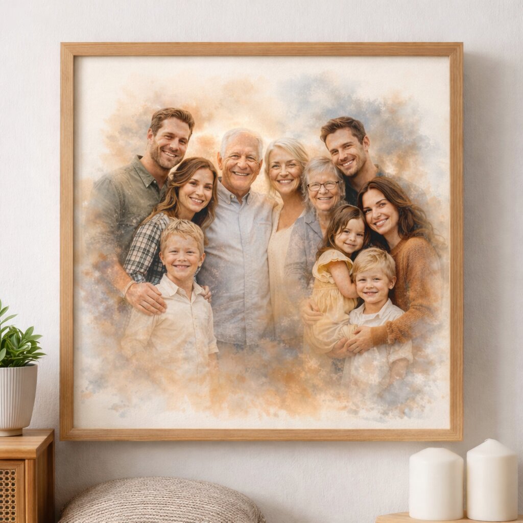 Bring Loved Ones Together Portrait – Even If They Never Met, Custom Watercolour Family Artwork from Photo